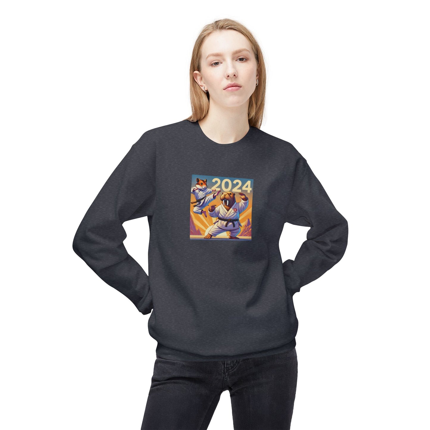 Karate Hamster and Tai-Chi Walrus Unisex Midweight Softstyle Fleece Crewneck Sweatshirt