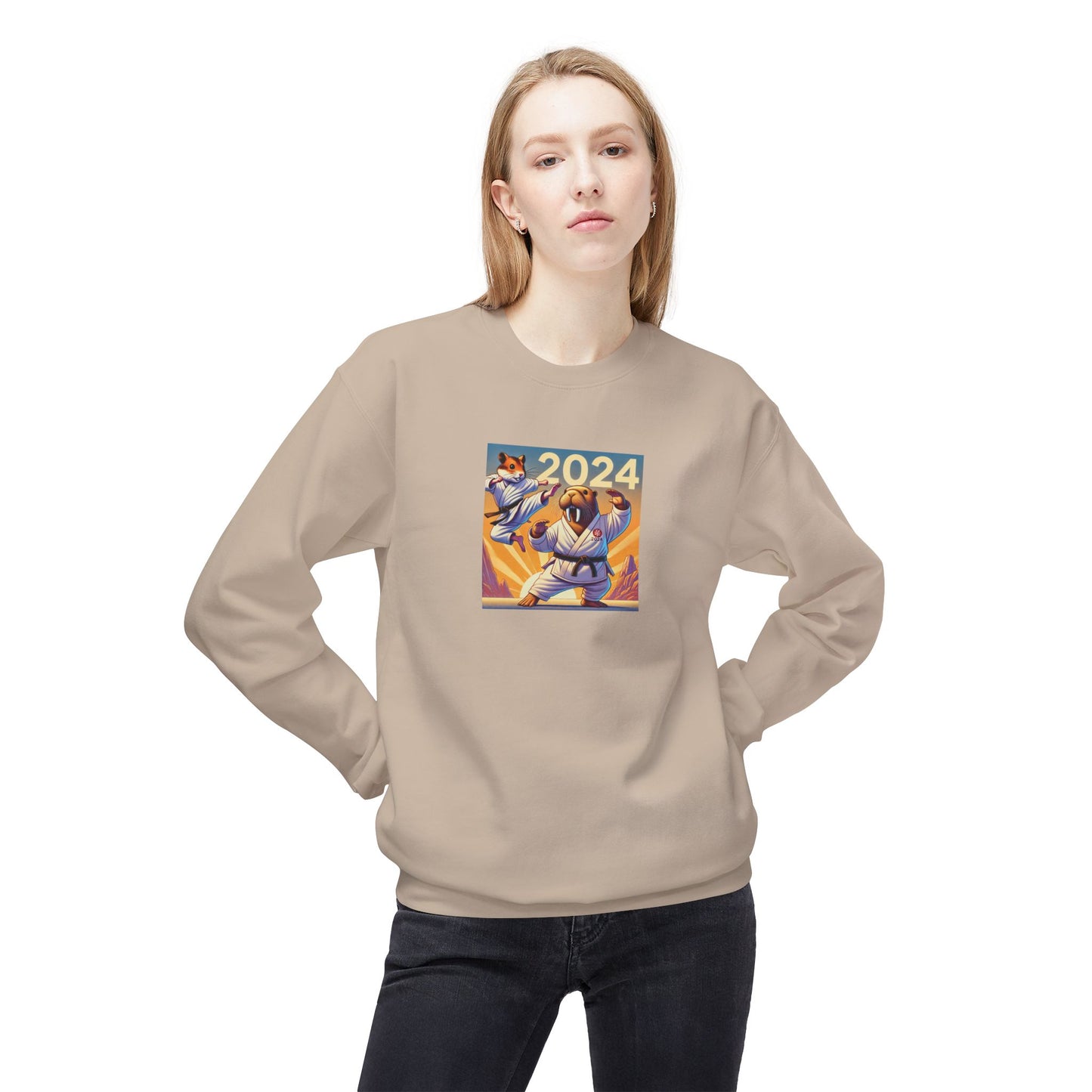 Karate Hamster and Tai-Chi Walrus Unisex Midweight Softstyle Fleece Crewneck Sweatshirt