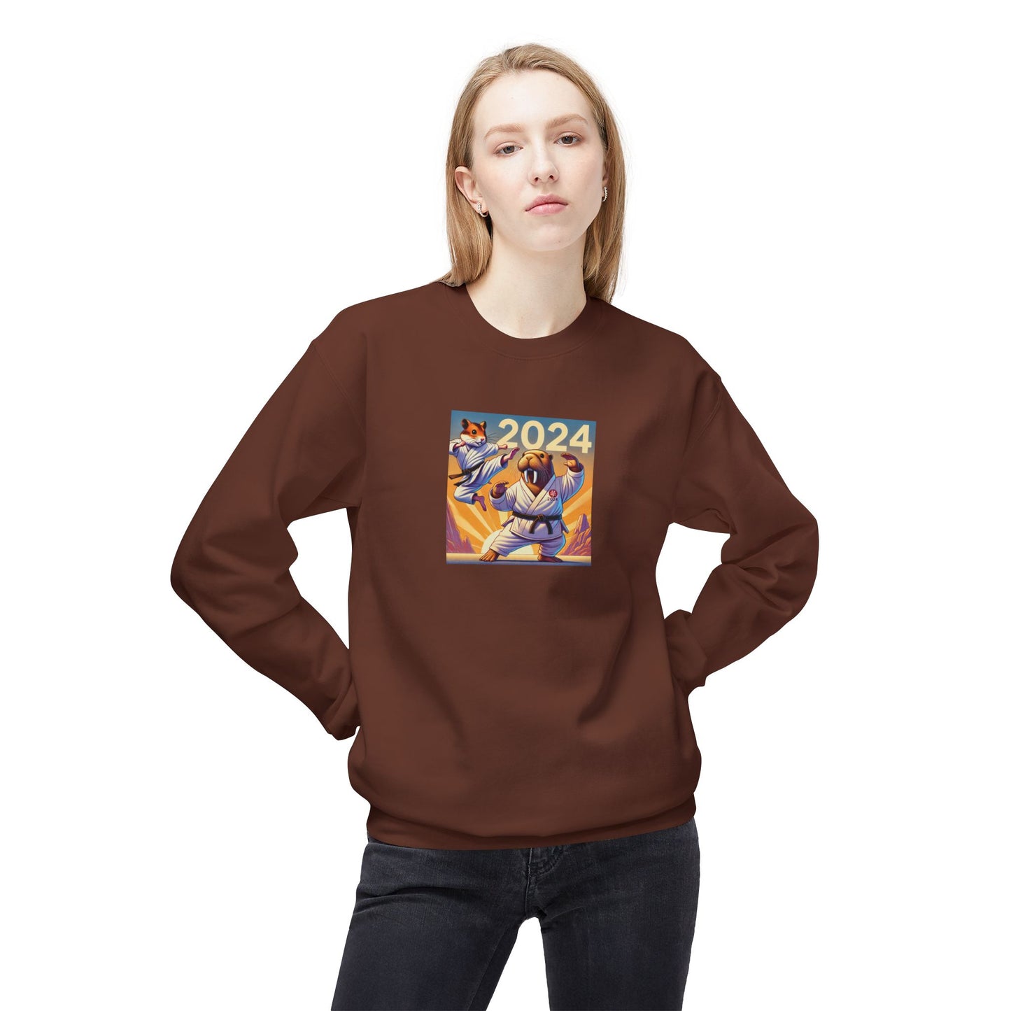 Karate Hamster and Tai-Chi Walrus Unisex Midweight Softstyle Fleece Crewneck Sweatshirt