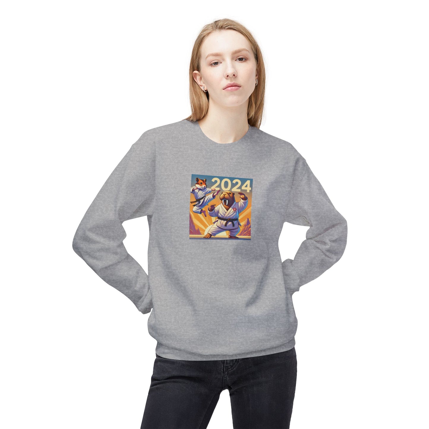 Karate Hamster and Tai-Chi Walrus Unisex Midweight Softstyle Fleece Crewneck Sweatshirt